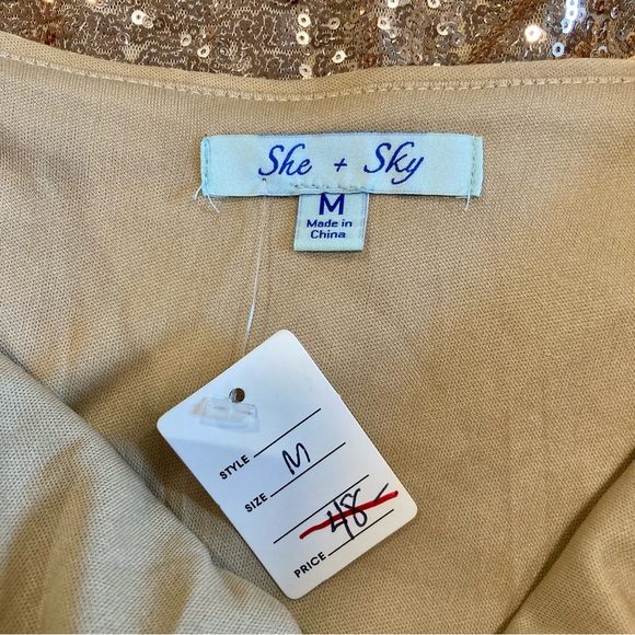 She + Sky Gold Sequin Halter Mini Dress Medium NWT - Picture 13 of 15